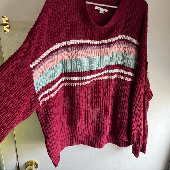 American Eagle Women’s Red Striped Cable Knit Long Sleeve Sweater Top Sz XL - Picture 3 of 5